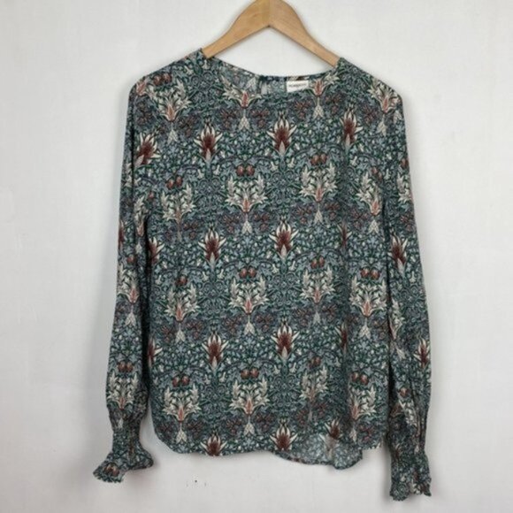 NWT H&M x William Morris & Co 8 Floral Print Top Blouse Green Blue Burgundy - Picture 3 of 13